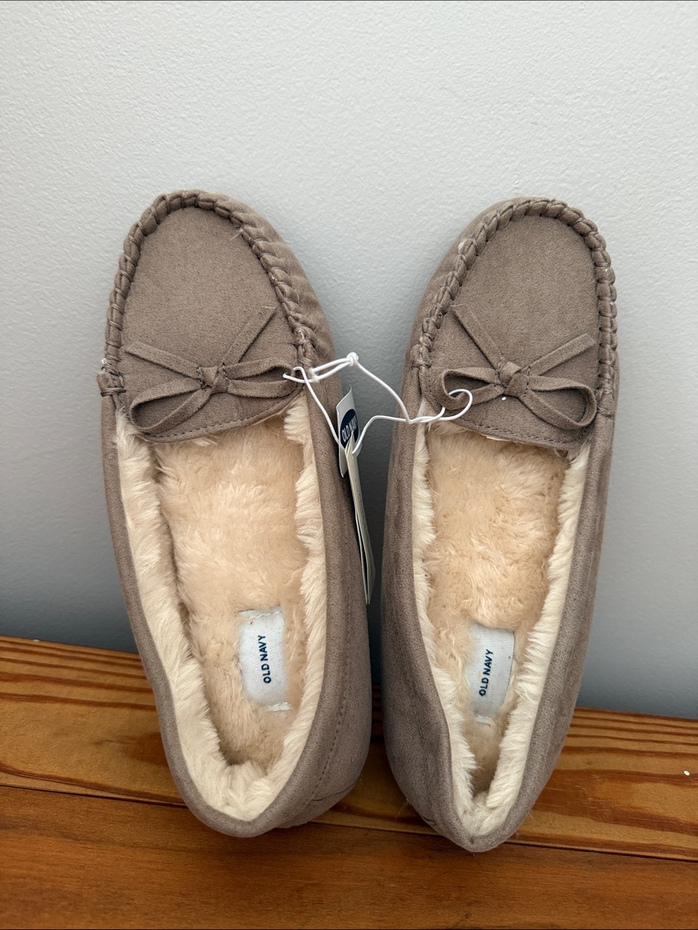 Old Navy Taupe Fleece-Lined Moccasin Slippers